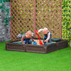 Kids Outdoor Sandbox with Canopy, Bottom Fabric Liner, Brown