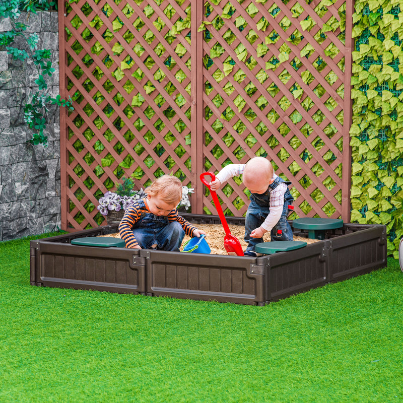 Kids Outdoor Sandbox with Canopy, Bottom Fabric Liner, Brown
