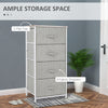 Commode/Tour de rangement en tissu de lin avec 4 tiroirs amovibles, cadre métallique et pieds réglables pour salon, cuisine, salle de bain, blanc