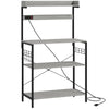 Kitchen Baker's Rack with Power Outlet, Coffee Bar Station with Adjustable Shelves and Hooks, Distressed Grey