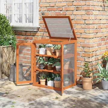 Wooden 2 Tier Cold Frame Greenhouse Polycarbonate Plant Grow House Portable Garden, 22.8