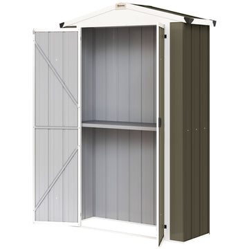Outdoor Storage Shed Apex Roof Metal Garden Shed with Shelf for Backyard, Light Grey