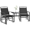 Outdoor Glider Bench with Coffee Table, Patio 2-Seat Rocking Chair Swing Loveseat with Breathable Sling for Backyard Garden Porch, Black