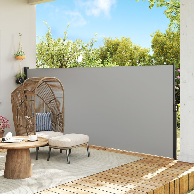 13' x 5' Retractable Side Awning, Outdoor Privacy Screen for Garden, Hot Tub, Balcony, Terrace, Pool, Light Grey