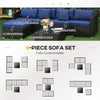 6 Pieces Outdoor PE Rattan Wicker Patio Furniture Sofa Set with Thick Cushions, Deluxe Garden Sectional Couch with Glass Top Table, Black and Dark Blue