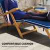 Folding Patio Lounge Chair with Padded Cushion, Acacia Wood Patio Lounger Recliner with Footrest for Garden, Navy Blue