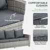 6 Pcs Patio Furniture Set, Rattan Outdoor Furniture Set with 3 Seater Sofa, Armchairs, Footstools and Table, Dark Grey