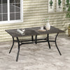 Steel Frame 59 Inch Outdoor Dining Table for Six with Parasol Hole, Wood Grain Tabletop, for Backyard, Garden, Brown