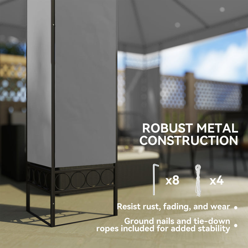 10 x 10 FT Canopy Gazebo, Double Roof Patio Gazebo with Screen Panels and Metal Frame for Deck, Backyard, Light Grey
