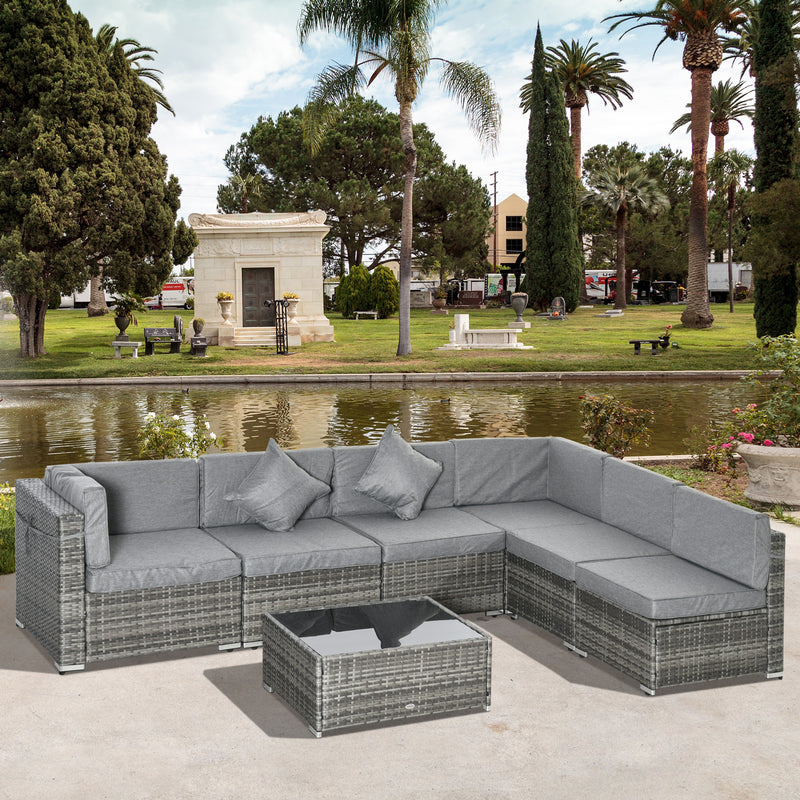 7 Pcs Garden Furniture Pe Rattan Wicker Sofa Sectional Grey