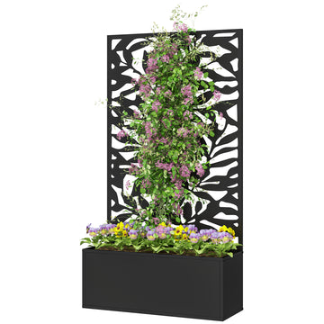 Raised Garden Bed with Trellis, Outdoor Privacy Screen with Planter Box, 24