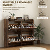 Narrow Shoe Storage Cabinet with 4 Flip Drawers, Adjustable Shelves, 16 Pair Farmhouse Shoe Cabinet, Rustic Brown