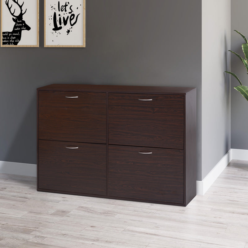 Flip Down Shoe Storage, Multi Cabinet, Wooden Shoe Rack, Entryway Shelf, 4 Drawer Organizer, Freestanding Unit, Brown