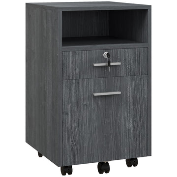 Small Filing Cabinet with 2 Drawers, Lockable Home Office Storage Cabinets on Wheels for A4, Letter Size, Grey
