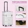 Aluminum Rolling Makeup Case, Portable Professional Cosmetic Makeup Case, Lockable Traveling Cart Trunk with Folding Trays, Swivel Wheels and Keys, Silver