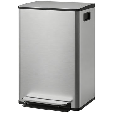 Trash Can with Soft-Close Lid, Garbage Can with Removable Inner Bucket for Kitchen 13.2gal, Silver