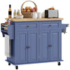 Rolling Kitchen Island with Rubber Wood Top and Storage, Spice Rack, Towel Rack