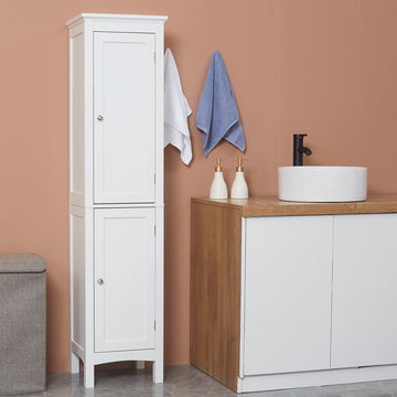 Tall Bathroom Cabinet, Freestanding Storage Organizer with Adjustable Shelves and Cupboards, 15