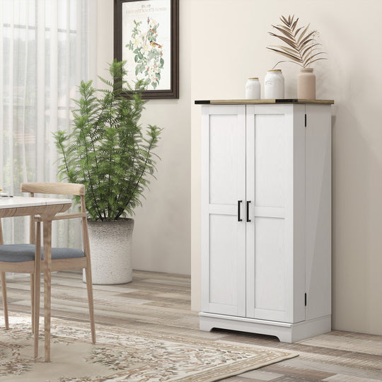 Armoire de rangement de garde-manger de cuisine de style ferme avec portes et étagères réglables, blanc crème