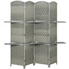 6 FT Privacy Screen, 4 Panel Room Divider with Shelves for Living Room Bedroom Home Office, Grey