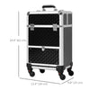 Portable Aluminum Makeup Train Cases, Rolling Makeup Case, Salon Beauty Cosmetic Jewelry Organizer Trolley with 4 Wheels, Black