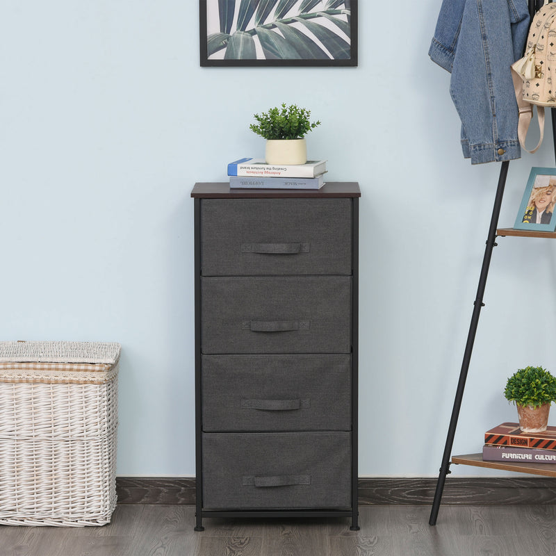 Linen Drawer Cabinet Organizer Storage Dresser Tower with 4 Removable Drawer Metal Frame Adjustable Feet for Living Room, Kitchen, Bathroom, White