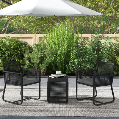 3 Pieces Patio Furniture Outdoor PE Rattan Bistro Set w/ Seat Cushions Tempered Glass Table for Garden Backyard, Black