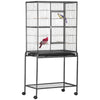30'' Large Rolling Metal Bird Cage Bird House with Detachable Rolling Stand, Storage Shelf, Wood Perch Food Container - Black