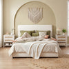 Set of 2 Boho Bedside Tables, Rattan Nightstands with 2 Drawers, Storage Shelf, End Side Tables for Bedroom, White Oak