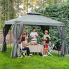 10' x 10' Patio Gazebo Outdoor, Canopy Shelter with Double-tier Roof, Pavilion Sidewalls for Garden Events, Dark Grey