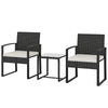 Outdoor Bistro Set, 3 Piece Wicker Patio Furniture Set with Glass Top Table and Cushions for Porch, Balcony, Cream White