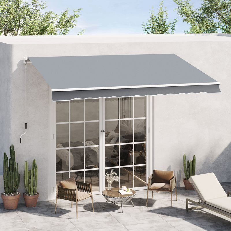10x8ft Patio Awning Manual Retractable Sun Shade Aluminum Frame