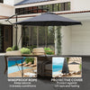 9.5' Cantilever Umbrella with Wind Protection Strap and Cover, Hanging Umbrella with Crank and Cross Base, UPF 50+, Grey