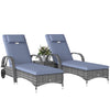3 Pieces Wicker Patio Lounger Set with Table, PE Rattan Outdoor Lounge Chair Set with Cushions, Wheels, 5-Level Reclining Backrest, Headrest