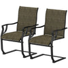 C Spring Motion Patio Chairs Set of 2 with Curved High Backrest, Armrest, All Weather Breathable Fabric, Metal Frame, Brown