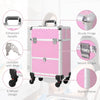 Portable Aluminum Makeup Train Cases, Rolling Makeup Case, Salon Beauty Cosmetic Jewelry Organizer Trolley with 4 Wheels, Pink