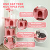 63 Inch Cat Tree with Sisal Scratching Posts, Condos, Plush Perches, Hammock, Ladder, Dangling Balls, Pink