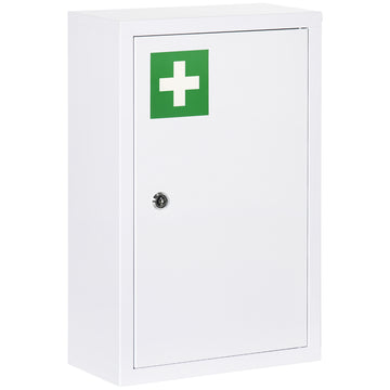 Armoire à pharmacie verrouillable, boîte médicale murale en acier à 3 niveaux avec 2 clés et étagères pour salle de bain, blanc