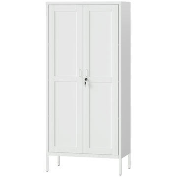 Office Storage Cabinet, Lockable Filing Cabinet with 3 Adjustable Shelves and 2 Doors for Home Office, Garage, White