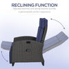 Wicker Recliner Chair with Adjustable Backrest and Footrest, Washable Cushion, Side Tray, Blue