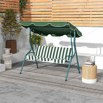 Outdoor Porch Swing with Adjustable Canopy, 3-Seater Patio Swing Chair with Cushion, Green