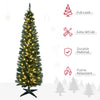 7' Pre Lit Artificial Pencil Christmas Trees, Xmas Tree with Realistic Branches and Warm White LED Lights, Green