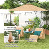 9.5' Cantilever Umbrella with Wind Protection Strap and Cover, Hanging Umbrella with Crank and Cross Base, Khaki