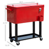 80 Quart Rolling Cooler Cart Portable Patio Ice Beer Beverage Cooling Bin w/ Bottle Opener & Storage Shelf
