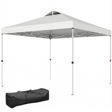 Pop Up Canopy Waterproof Canopy Tent with Carrying Bag for Parties Garden BBQs 9.8' x 9.8' White