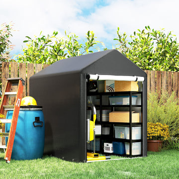 4 x 6ft Outdoor Storage Shed Tent, Portable Shed with Roll-up Door for Motorcycle, Bike, Garden Tools
