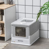 Top Entry Enclosed Kitty Litter Box with Scoop, Tray, Front Entry, Large Space, Foldable, Portable, Grey
