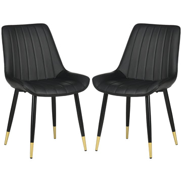 Dining Chairs Set of 2, Modern Kitchen Chair with PU Leather Upholstery and Steel Legs for Living Room, Bedroom, Black
