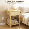 Boho Side Tables Set of 2, End Tables with Drawer and Open Shelf for Living Room, Natural Wood