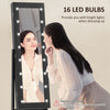 Free Standing Armoire Organizer, Lighted Mirrored Jewelry Cabinet w/ Angle Adjustable & 16 LED Lights Black
